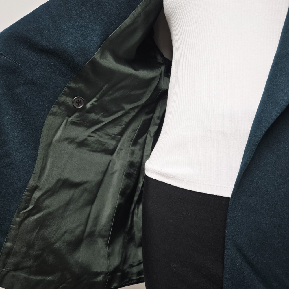 Burberrys England Blazer Jacket Size 10 Wool Cashmere Double Breasted Green Prep - Picture 15 of 16